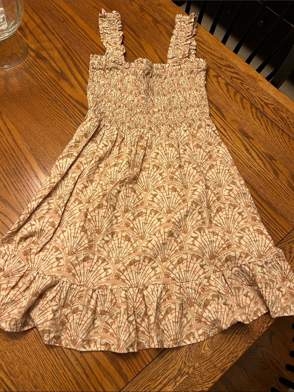 Madewell Smocked Sundress in Beige and Light Brown Floral Print/9